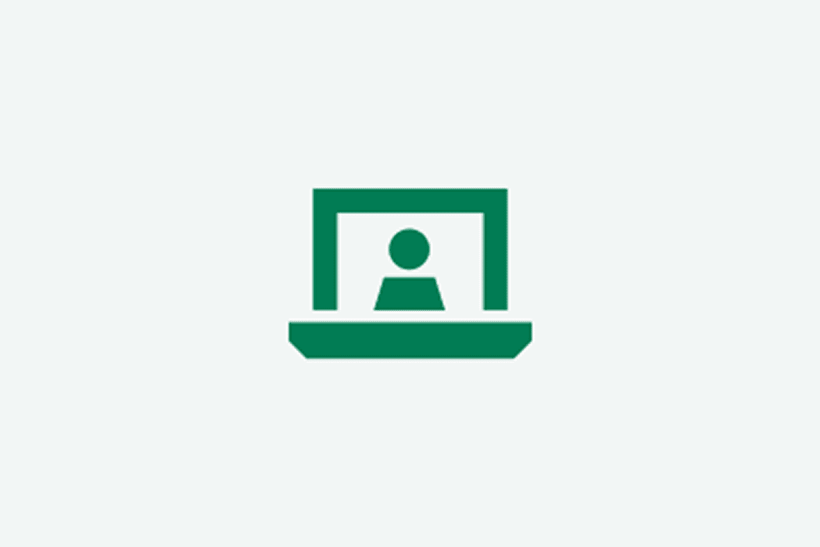 Icon of a computer with a person on the screen.